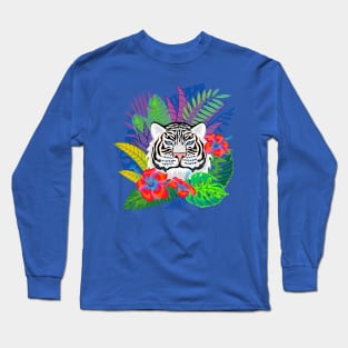 White Tiger and Exotic Lives and Flowers Long Sleeve T-Shirt